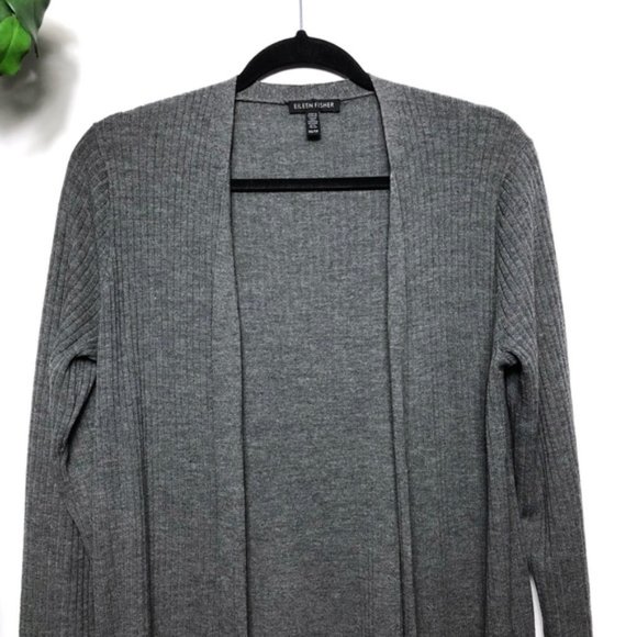 Eileen Fisher Wool Ribbed Cardigan Gray Size - XS - Picture 5 of 8